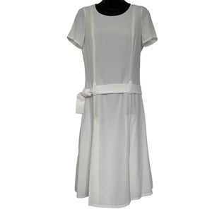 Agnes B Vintage White Dress W/Belt - Size 8 US/Size 40 EU Made in France - Lined